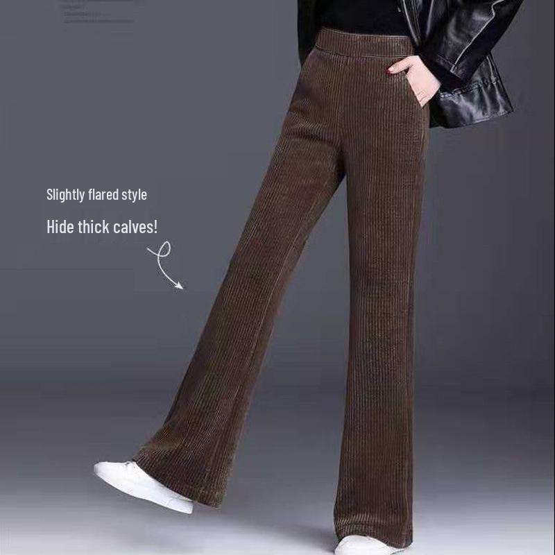 Dámské manšestrové kalhoty s vysokým pasem a širokými nohavicemi s fleecem - Pohodlné, volný střih pro podzim a zimu.