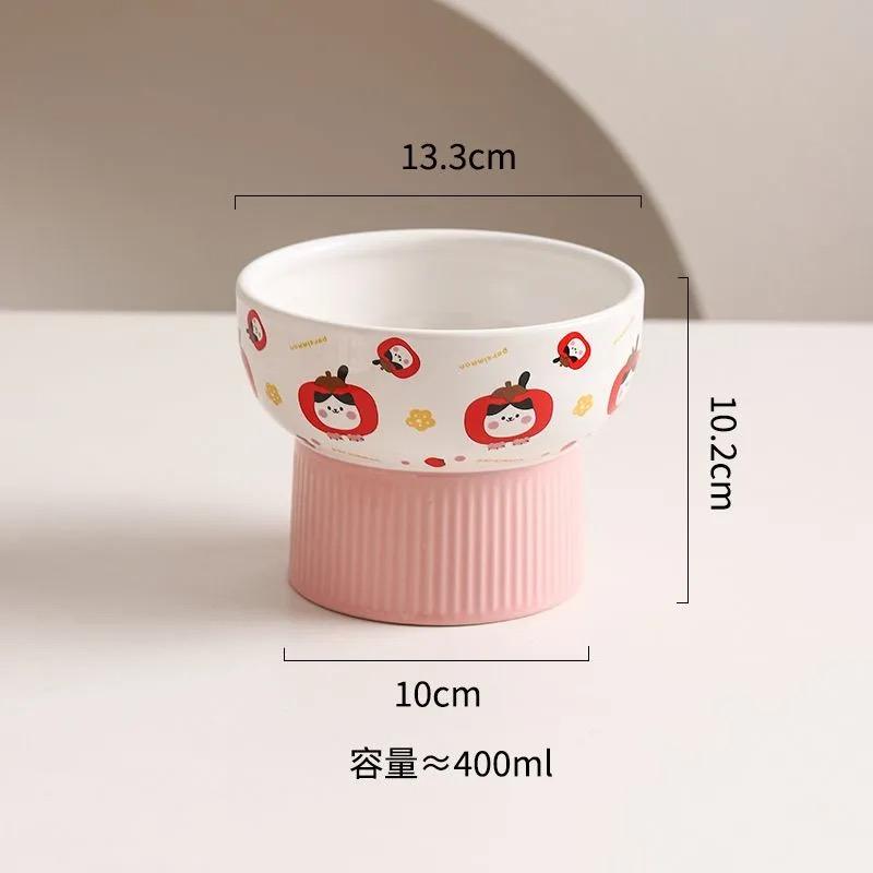 Creative Ceramic Drinking Water Food Tall Footed Bowls, Anti Overturning Neck Protection, Large Caliber, Cat Bowl, Supplies, 1Pc
