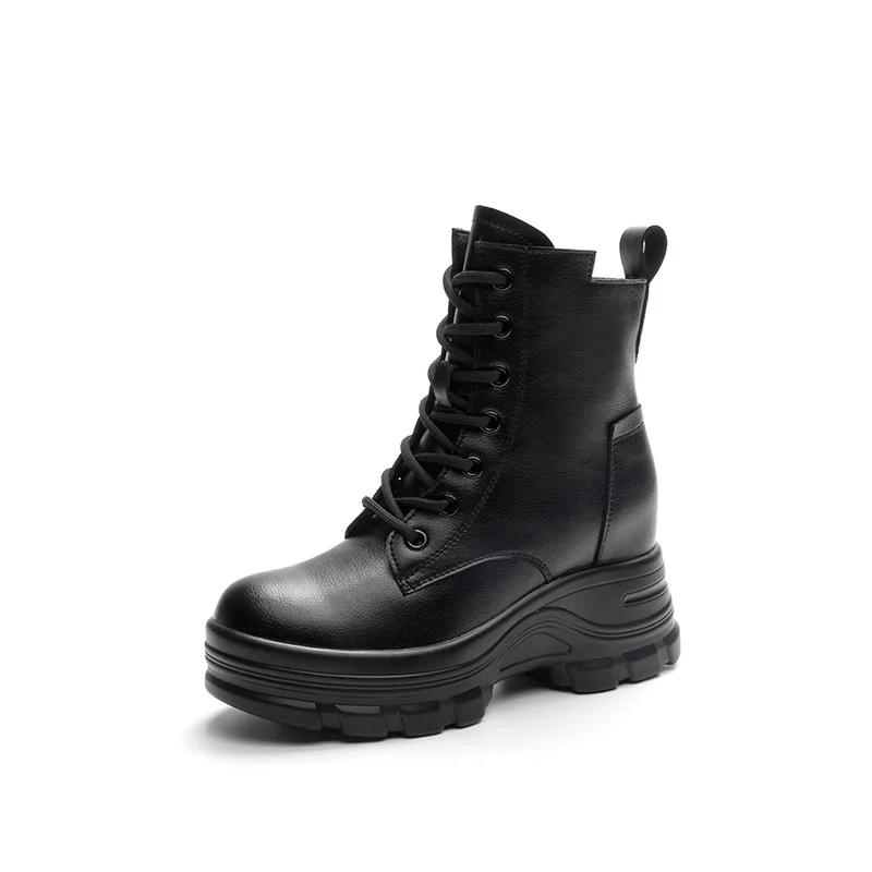 Short Boots Women  New Autumn Collection Thick Soled Woman's Shoes with Increased Height Inside British Style Womens Boots