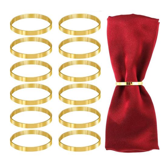 Yousheng 12Pcs Golden Napkin Rings Metal Circle Design Napkin Holders Buckles Family Dinner Wedding Party Table Decoration