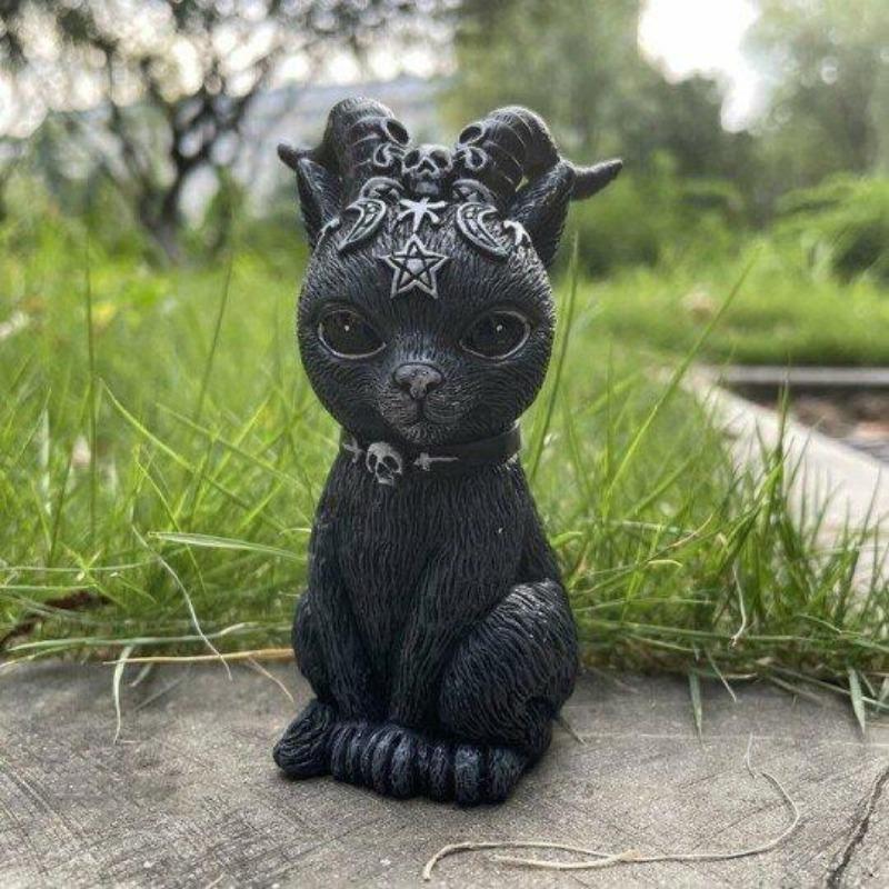 Garden Witch Cat Sculpture Gothic Kitten Decoration Halloween Magic Cat Statue Resin Craft Ornament Home Outdoor Courtyard Decor