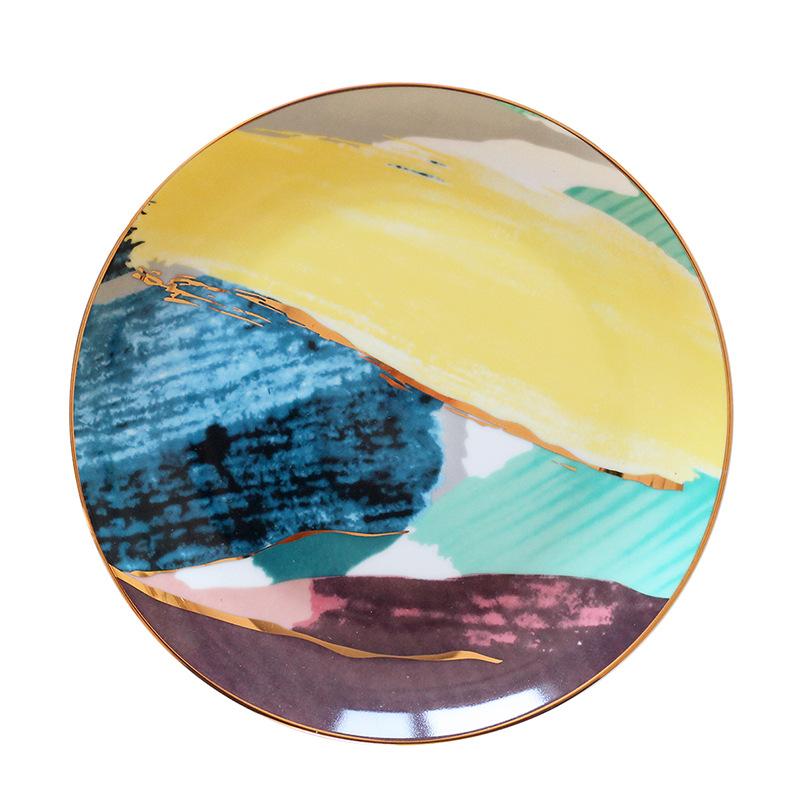 1PCS Dinnerware Painting Gold Inlay Colorful Cloud 8 /10 Inch Ceramic Plate Dinner Porcelain Cake Snack Dessert Plate