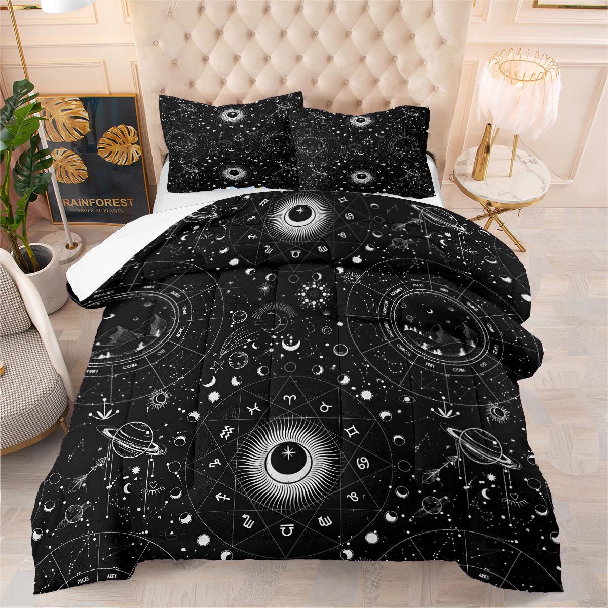 Black and White Starry Sky Universe Planet Print Comforter Set - 3 Piece 3d Duvet Cover Set 172*218cm