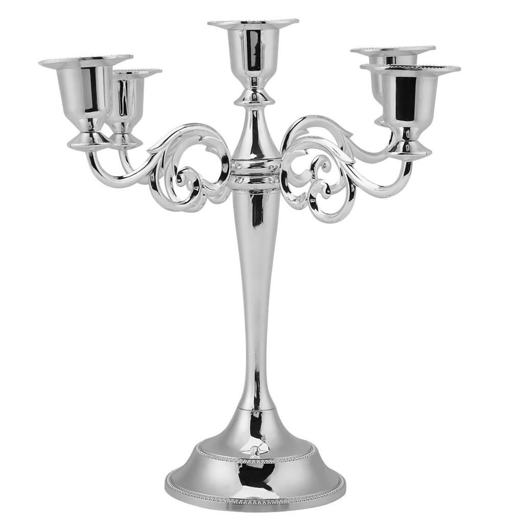 5 Arms Alloy Candle Holder European   Candelabra Wedding Candlestick Home Decor Silver