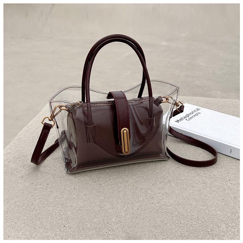 

Сумка женская 2025 Новая летняя мода Портативная на плечо Сумка-тоут Персонализированная Прозрачная Желейная Кроссбоди Сумка Мать и ребенок бордовый