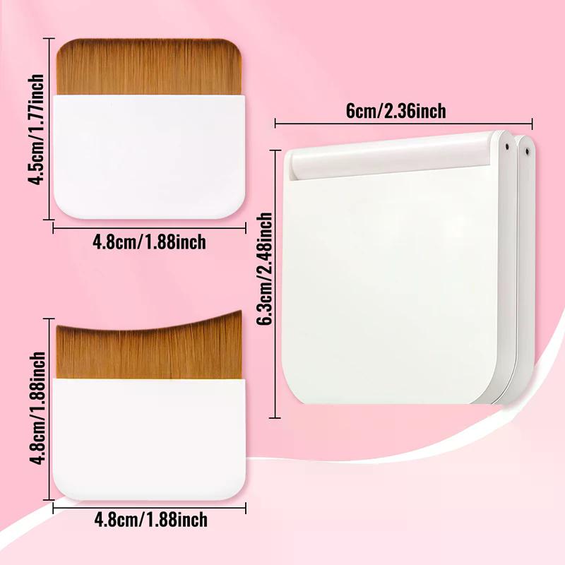 2Pcs Ultra-thin Compact Foundation Brush With Mirror Box Easy To Carry Flat-head Makeup Brush No Trace Replaceable Makeup Tools