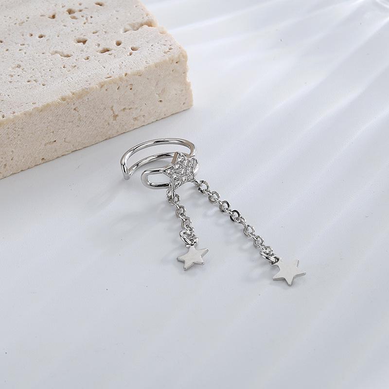 Good Morning Double-Layer Ear Cuff: Stylish No-Piercing Star Tassel with Sparkling Diamonds for Women
