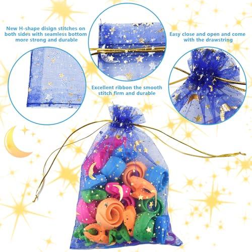 SHRJ 100 Piece Organza Drawstring Gift Bags 10 Colors 5 X 7 Inches Sheer Pouch with Moon Star Pattern for Wedding Birthday Party Favor Jewelry Candy