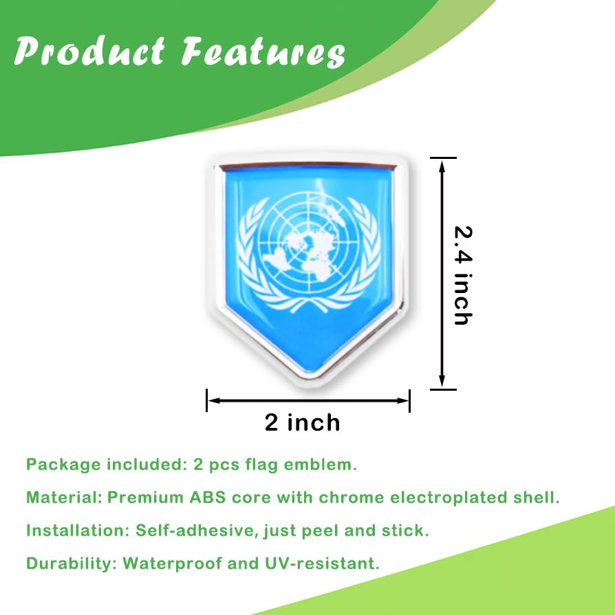 Newperlite UN UN Flag Decal Sticker Car Emblem Flag Car Decoration Accessories Chrome Shield for Truck Vehicle 2 Pack