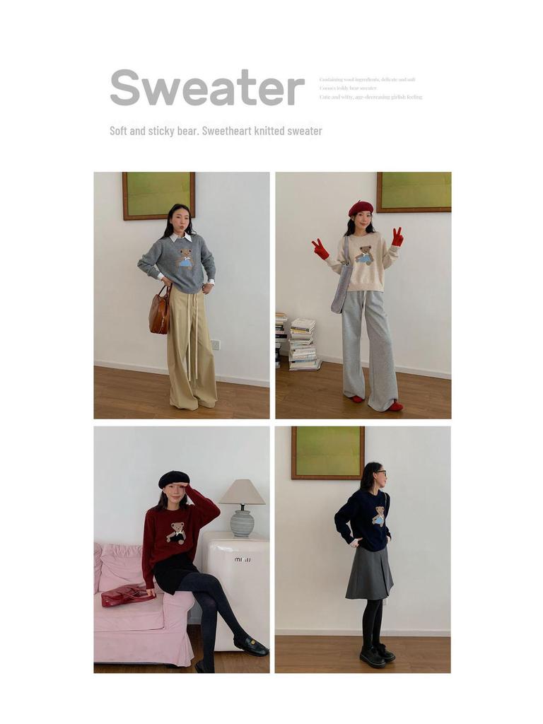 2024 Cute Teddy Bear Round Neck Pullover Sweater