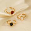 Vintage Stainless Steel Red Drip Oil Oval Rings for Women Classic Waterproof Gold Color Hollow Opening Ring Banqent Jewelry Gift