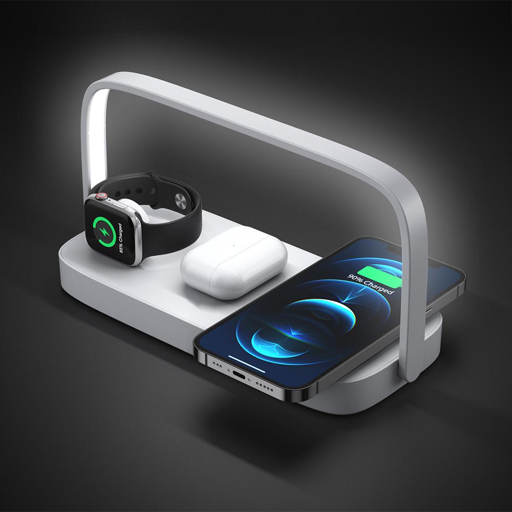 Schnelllade-Ständer 4 in 1 Multifunktion 15W Kabelloses Ladegerät Tragbare LED-Lese-Nachtlampe Kabelloses Ladegerät für iPhone 17 16