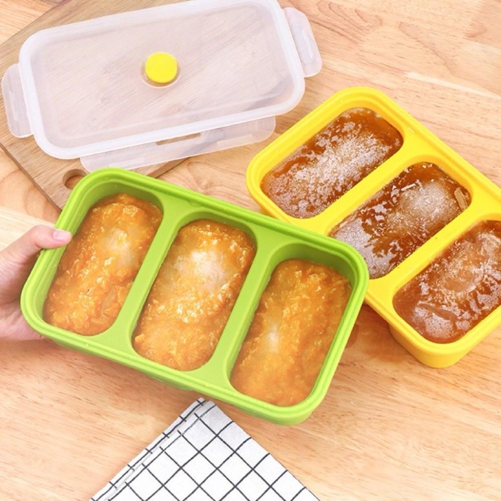 3-Grid Freezer Soup Tray Silicone Food Meal Molds Durable Soup Ice Cube Molds  Soup Storage