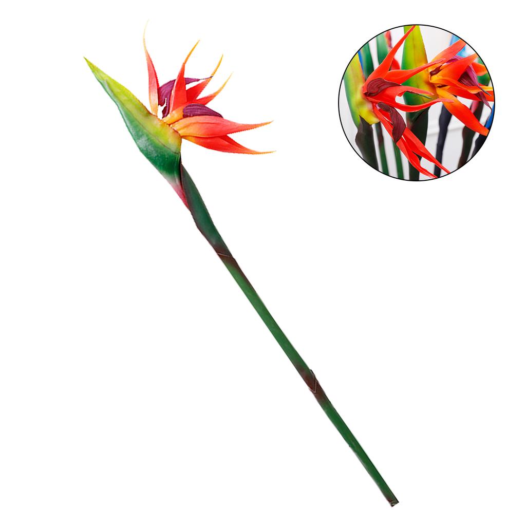 Artificial Flowers Bird of Paradise Permanent Realistic Decorative False Paradise Flower Plants for Indoor Sunset Red
