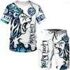 Summer New Men's Short Sleeved Shorts T-shirt Set with 3D Printed Flame Pattern Casual T-shirt Set with Fashionable Sweatshirt