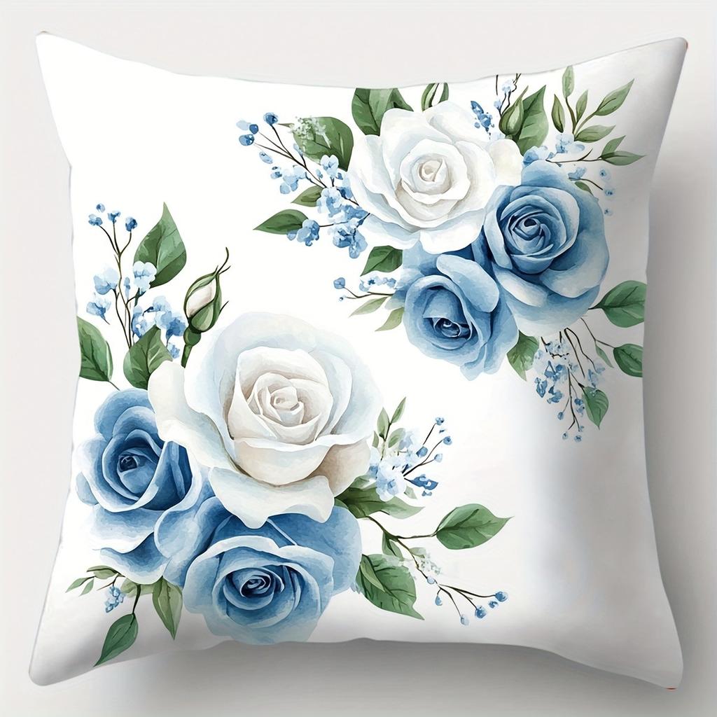 Assorted Blue Flowers Print Home Decor Pillowcases Bedroom Living Room Sofa Decoration Polyester Cushion Covers With Zipper