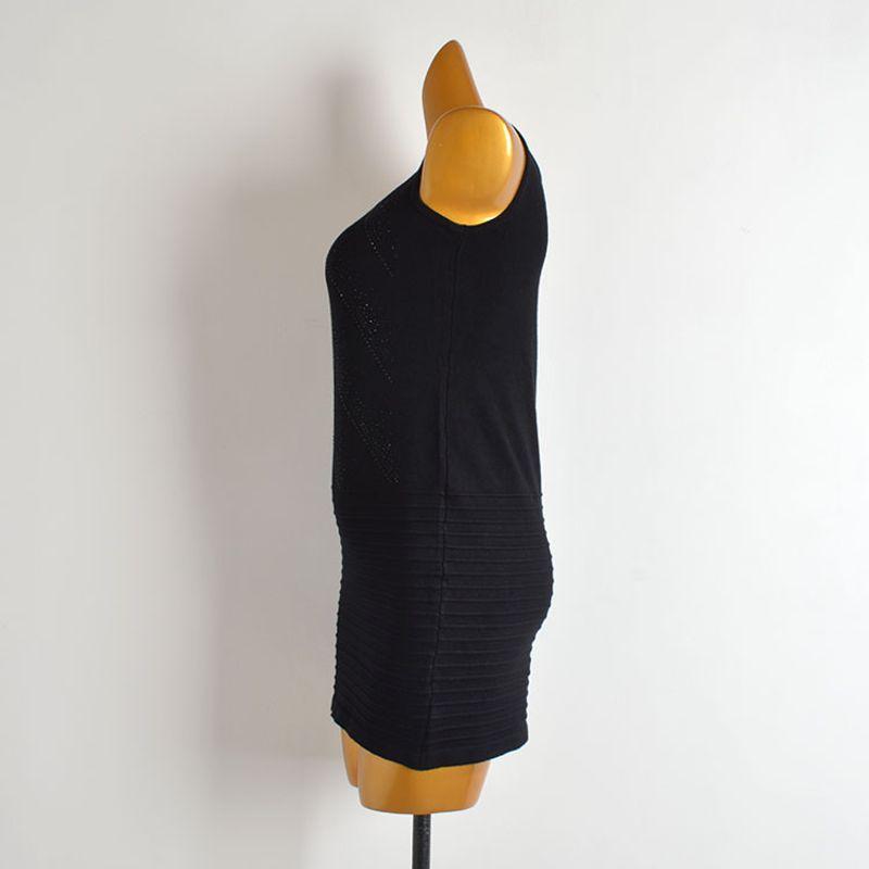 French Style New Arrival Pure Color Rhinestone Vest Knitting Dress Women's Summer Silm Sleeveless Mid Length Long Length Bodycon Dress