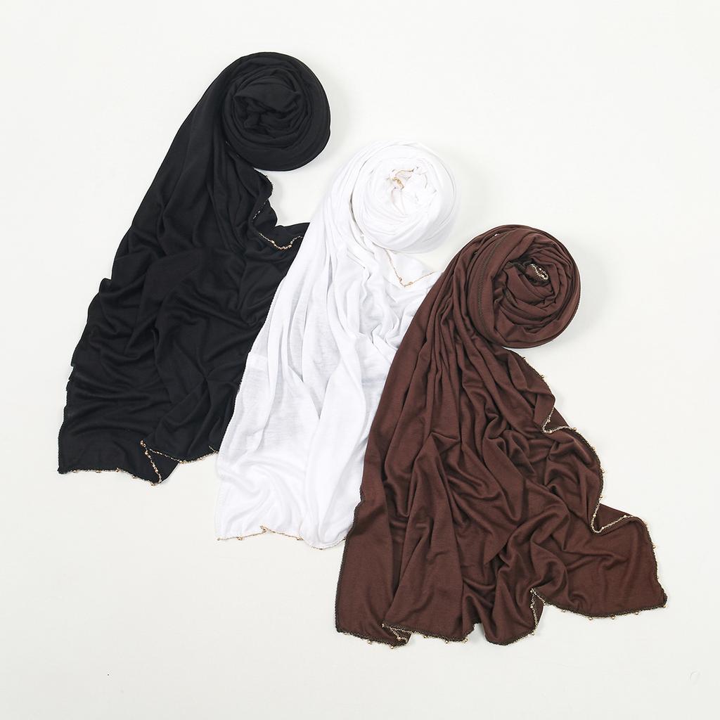 Fashion Chain Modal Jersey Hijab Scarf For Women Muslim Hijab Stretch Shawl Plain Muslim Headband Solid Color Long Muffler