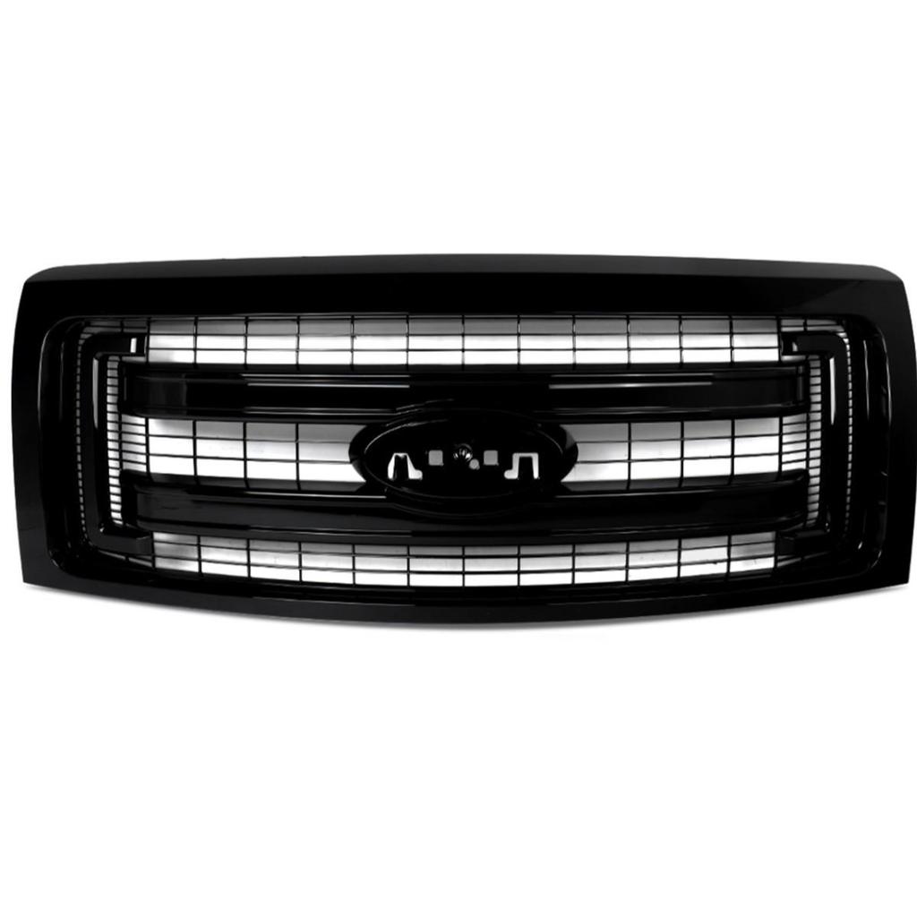 Bright Black Front Grille for Ford F150 2009-2014 XLT - High Trim Version.