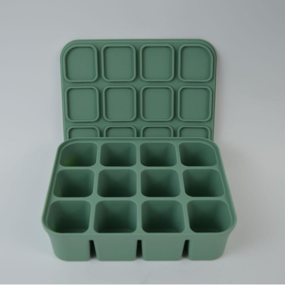 

12 Grids Ice Cube Trays with Lid Silicone Ice Making Molds Easy Release Anti-stringing Food Storage Container for Freezer зелений