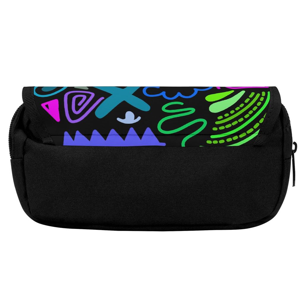 Pencil Pouch Double Layer 300D Polyester Zipper Closure with Dual Compartments for Pens Ruler Eraser Scissors for Office School