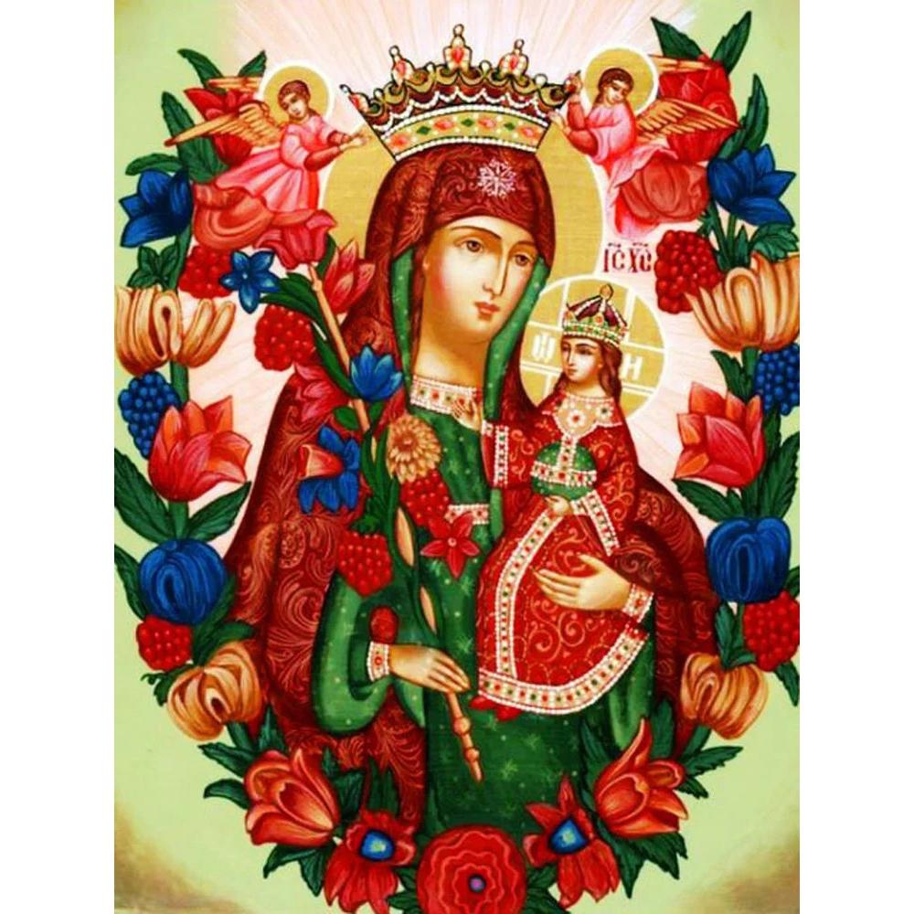 5D Diamantmalerei Religion Ikone Jungfrau Maria Runde Bohrer Heimdekor Porträt Stickerei Mosaik Geschenk Heimdekor