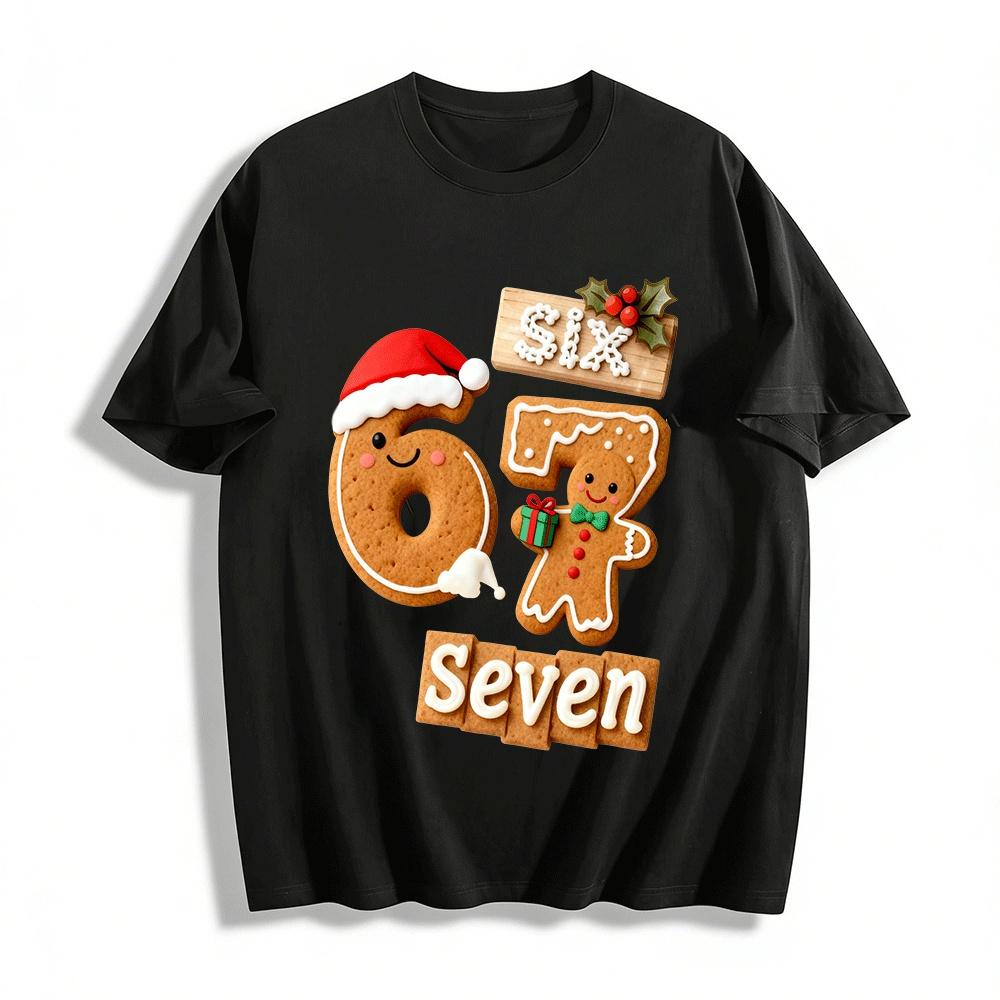 Christmas Gingerbread Number 67 Print Casual Crewneck Top Pure cotton T-shirt XXS
