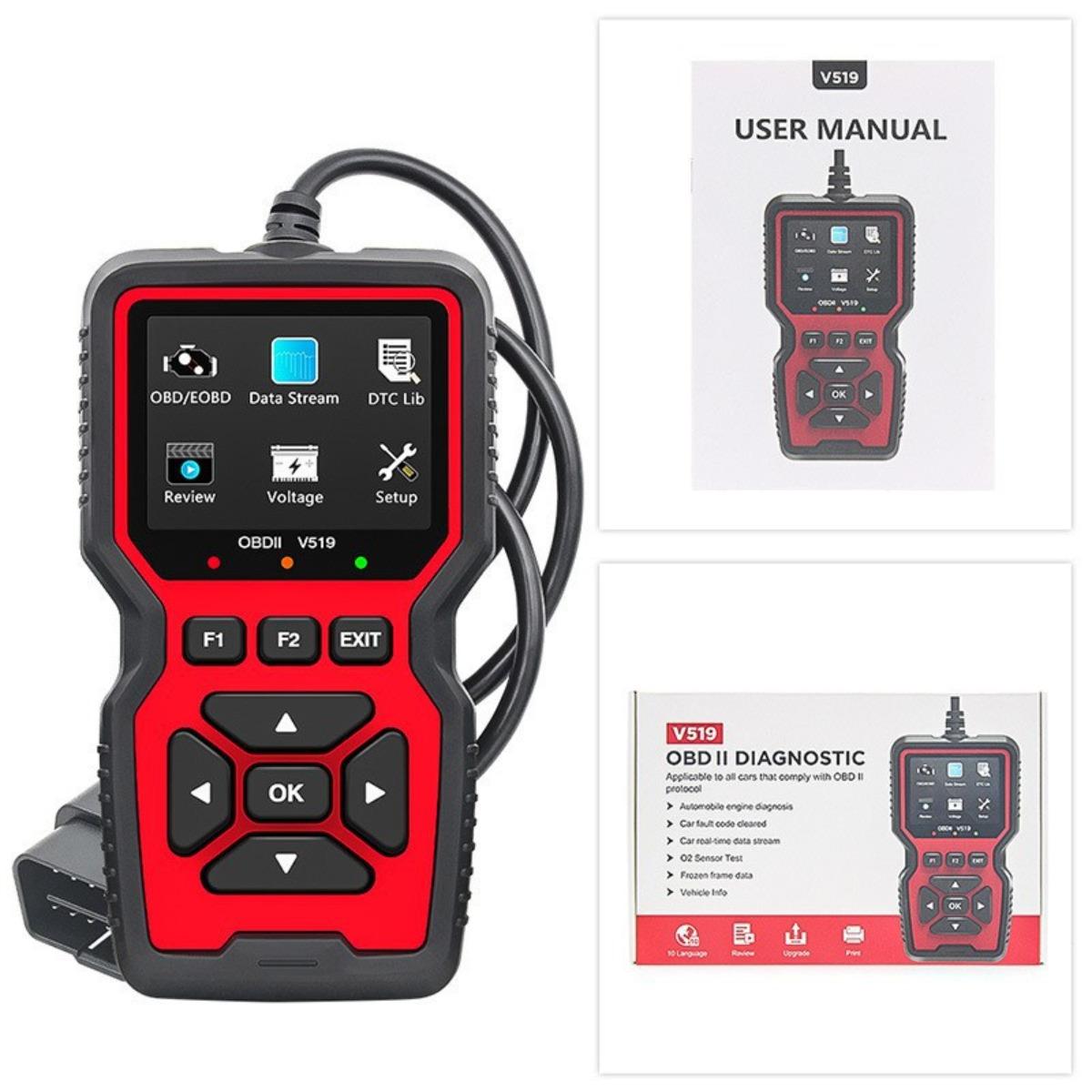V519 Strumento di Test per Auto OBD Obd2 Elm327 Strumento di Diagnosi Auto Lettore di Codici rosso