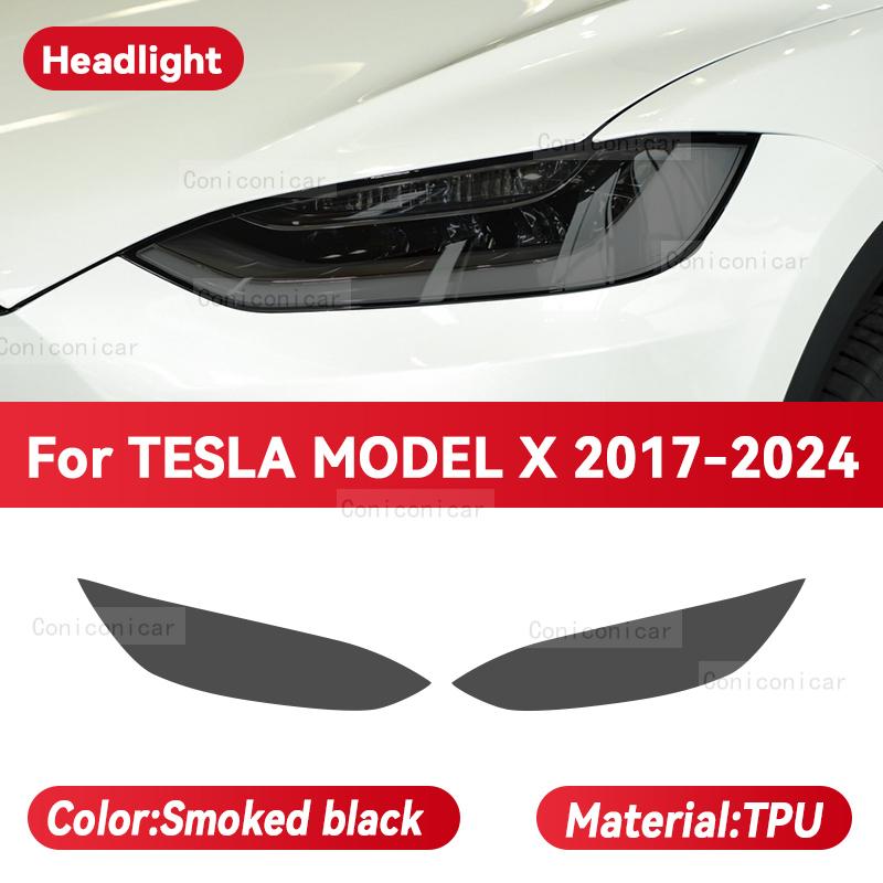 

For TESLA Model X 2017-2024 Car Headlight Smoked Black TPU Protective Film Front Light Tint Change Color Sticker Accessories Smoked black