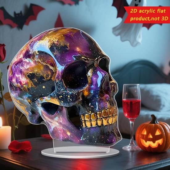 

2D Skull Acrylic Sign Gothic Flat Skull Decoration Desktop Human Skull Ornament for Cabinet Mantel Halloween Decoration A