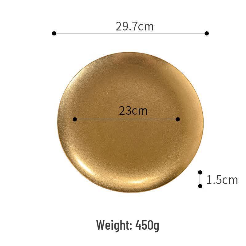 ZISIZ 30cm Stainless Steel Round Serving Plate - Retro Gold