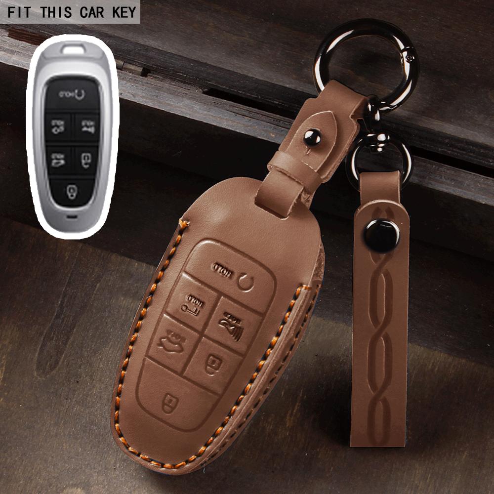 Schlüssel Lederetui Schlüsselanhänger für Hyundai Santa Fe Tucson 2022 NEXO NX4 Atos Solaris Prime 2021 Autoschlüsselabdeckung Schale