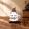 Coffee Bar Shelf Decor Table Ornament, Wooden Theme Stand with Stable Decorative Signs Base, Retro Farmhouse Tray for Kitchen Station Countertop