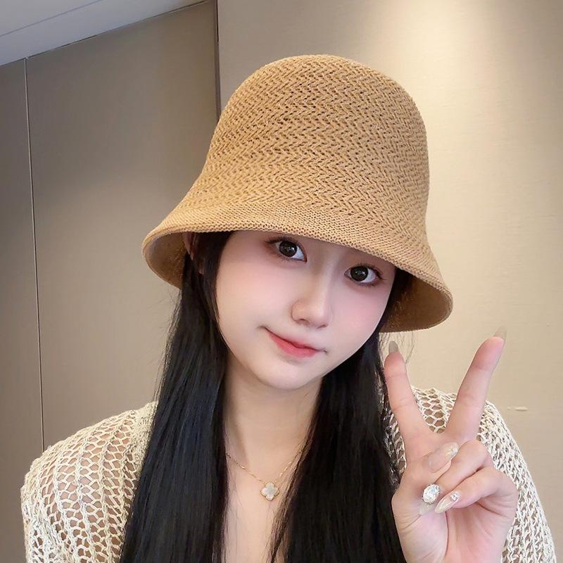 Hat Women's Woven Hollow Straw Hat Summer Breathable Sunshade Sun Protection Hat Outdoor Beach Face Small Versatile Basin Hat