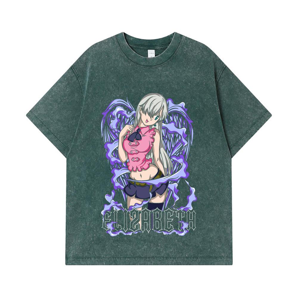 275 GSM Washed T-shirts 100% Cotton Seven Deadly Sins V3 Elizabeth Print Unisex Heavy Cotton T Shirt