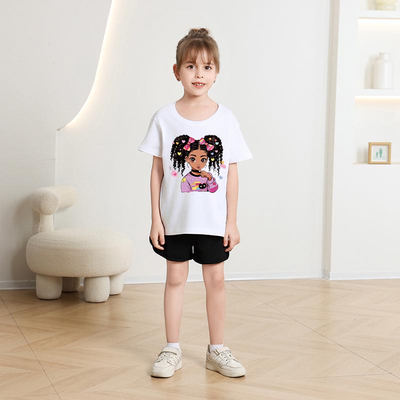 Girls' Cartoon Print Casual Round Neck Short-Sleeve T-Shirt - Summer Collection