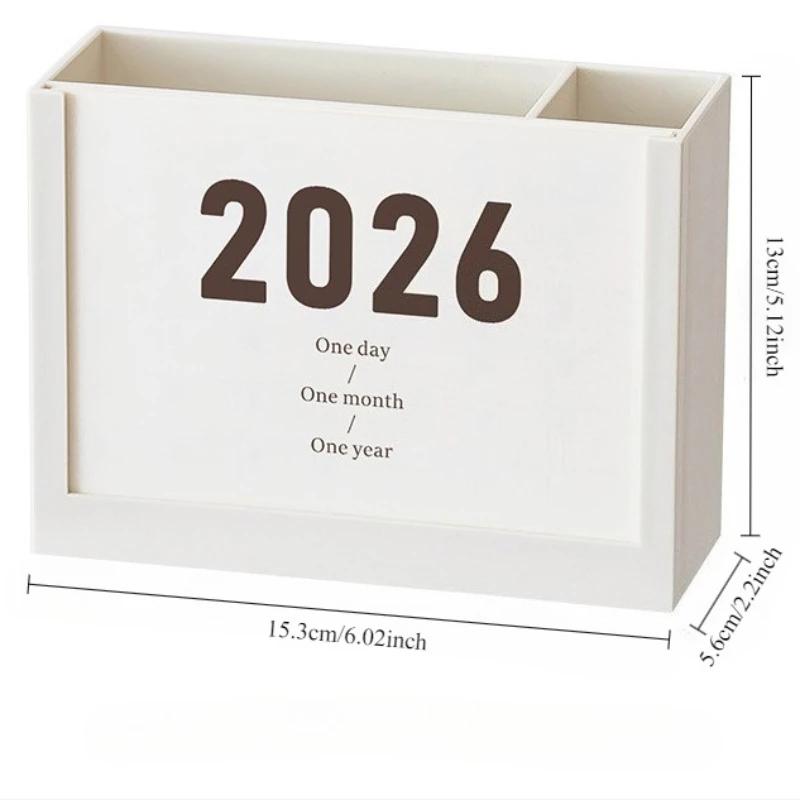 Dual Year Desk Calendar Holder Cute Stationery Organizer With Storage Box Memo Pad Pen Rack белый