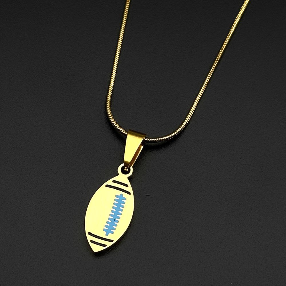 American Football Rugby Pendant Necklace For Women Men Stainless Steel Enamel Gold Color Sports Style Jewelry Accessory