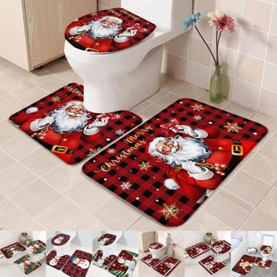 3PCS/set Bathroom Non-slip Mat Christmas Santa Claus and Snowman Toilet Seat Cover and Rug New Year Decorations Home Floor Mat