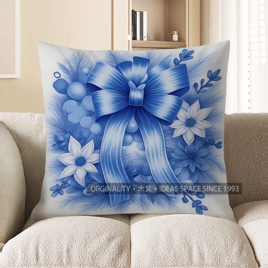 Home Decor Charming Blue Santa Claus Pattern Pillow Cover Pattern Cushion Cover Suitable For Sofa Bedroom Car Pillow Cover