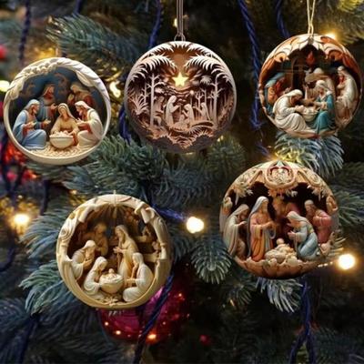 Kreatives 3D-Effekt Jesus Hängeornament Acryl Wiederverwendbar Acryl Flache Ornamente Hängend Einfach Weihnachtsbaum Anhänger Szene Dekor