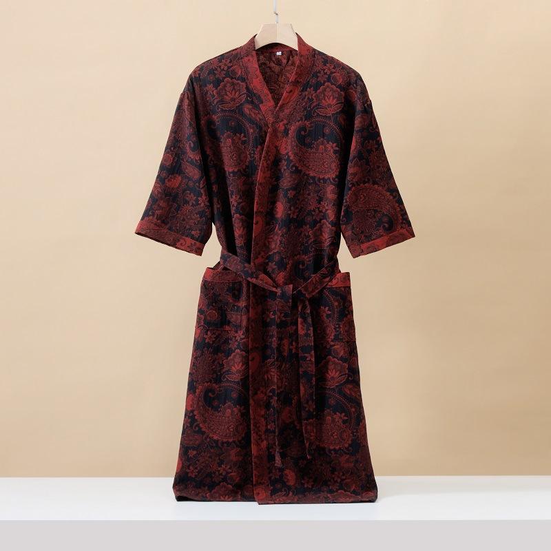 Cotton Fashionable Printed Half Sleeve Kimono Bathrobe for Spring and Summer Thin Home Wear Absorbent Quick Drying Sleeping Robe
