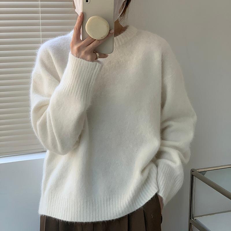 

Осенне-зимний свитер с круглым вырезом для женщин, модный свободный мягкий вязаный свитер, женские элегантные облегающие офисные женские джемперы, топы 25651 One Size