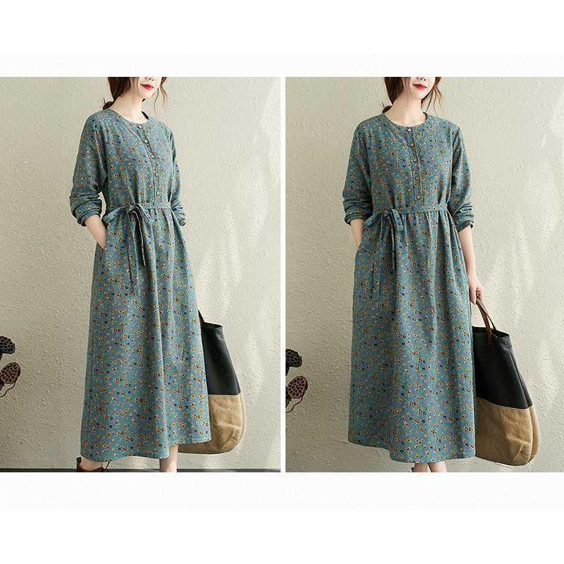 Floral Plus Size Dress Commuter Literary Loose Midi Dress