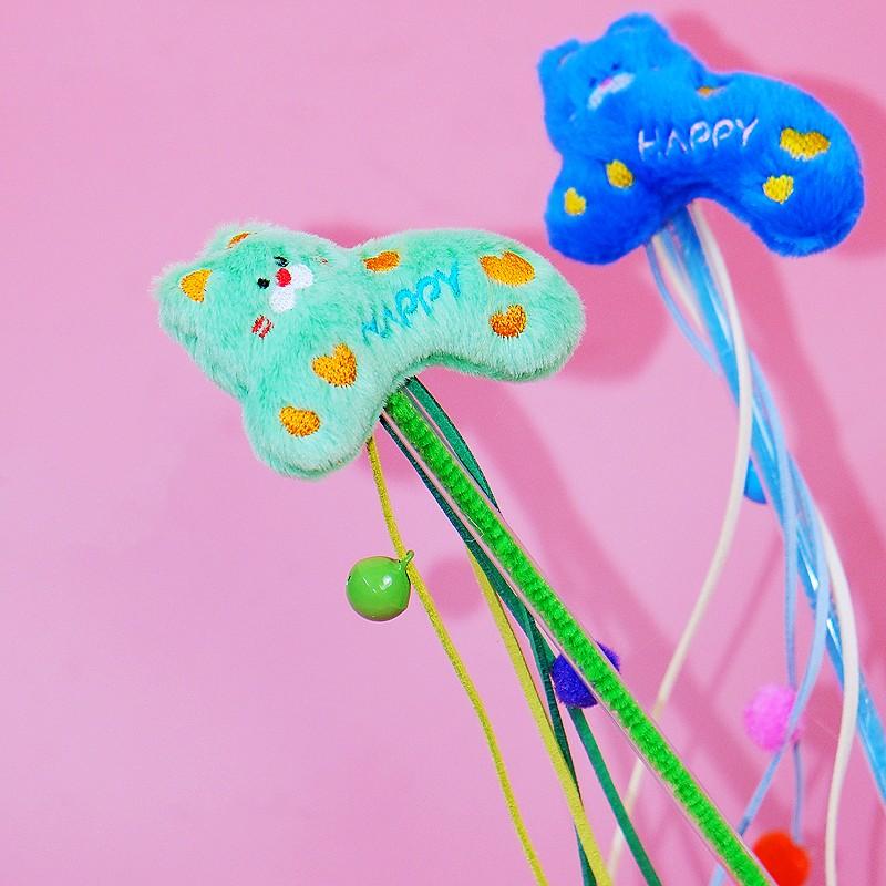 Cat Toy Tassel Stick Cat Toys Interactive Long Handle Cats Teaser Toy with Bell Cute Cartoon Plush Sticks Toys for Cats Scratch