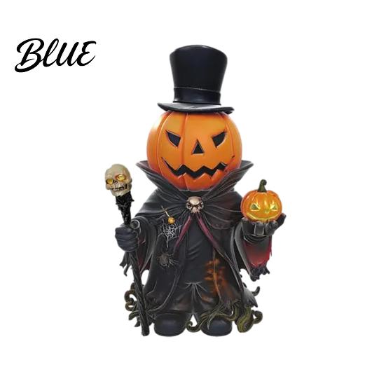 Halloween Mantle Decoration Skull Scepter Pumpkin Ornament with Cloak Exquisite Resin Head Decorations Gentleman Holding Small & Figurine for Table