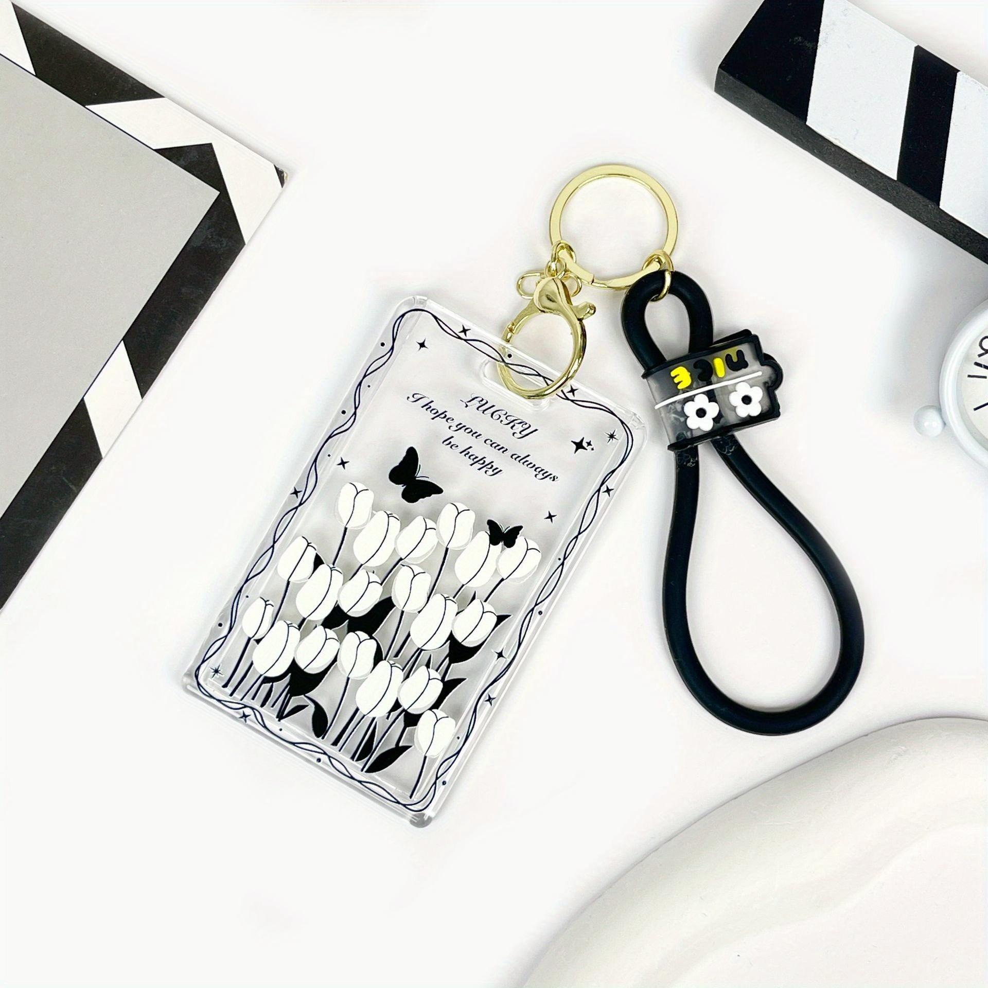 

1 шт. Простой черный цветок Прозрачный держатель для карт Кампус Студенческий билет Банковская карта Различные карты Защитный чехол