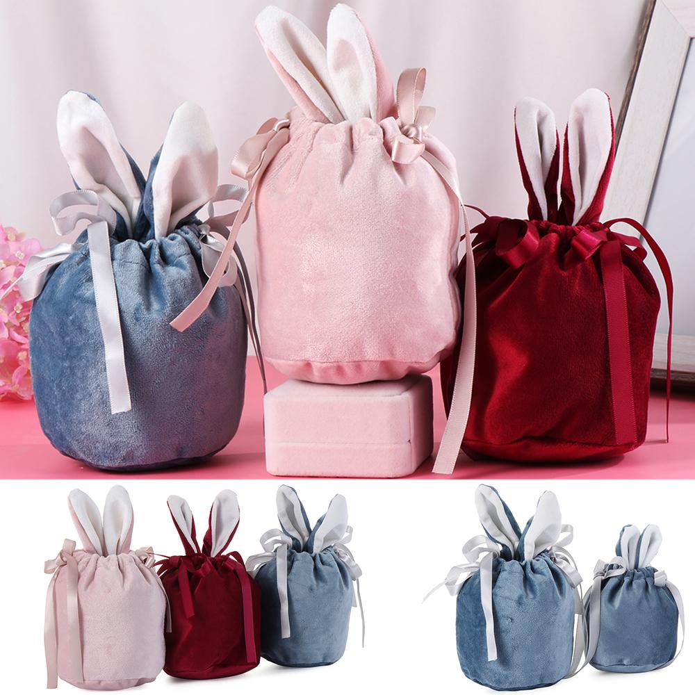 

Flannelette Rabbit Ear Gift Bag Easter Rabbit Jewelry Organizer Wedding Supplies m blue