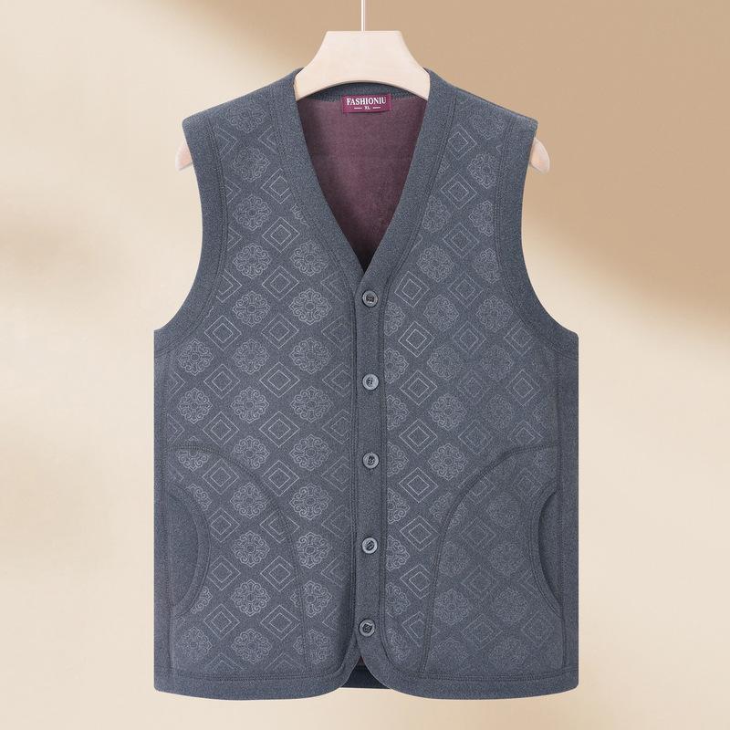 

Жилет для мужчин среднего и пожилого возраста, весенняя одежда, жилет с плюшем, мужской утолщенный жилет, застежка-клипса, модный топ для ношения под курткой 4XL