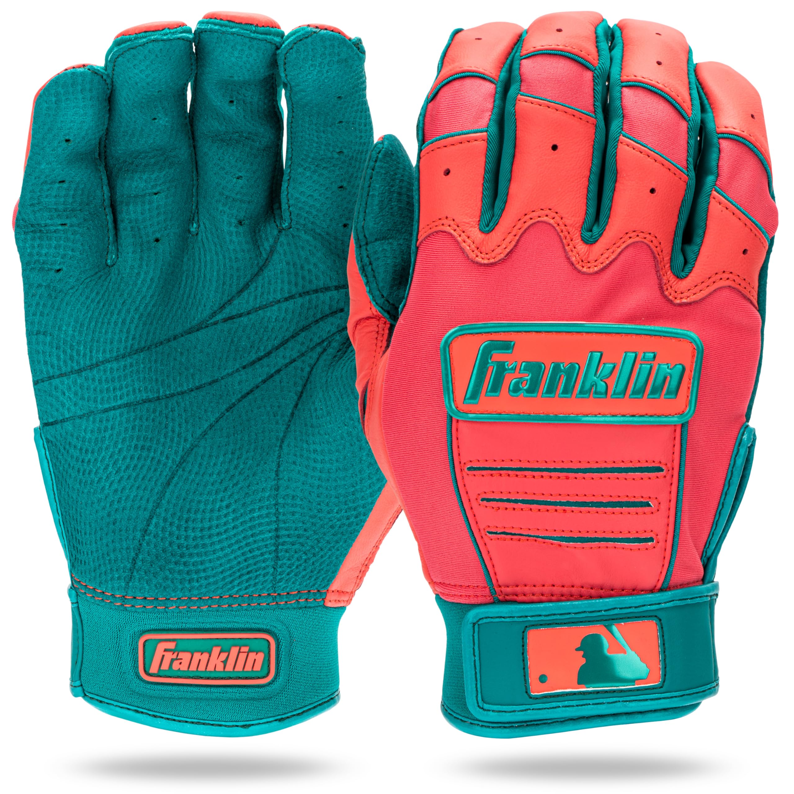

Franklin Sports MLB Batting Gloves CFX Pro Pair Adult and Youth Baseball Softball Leather Teal Coral Youth M